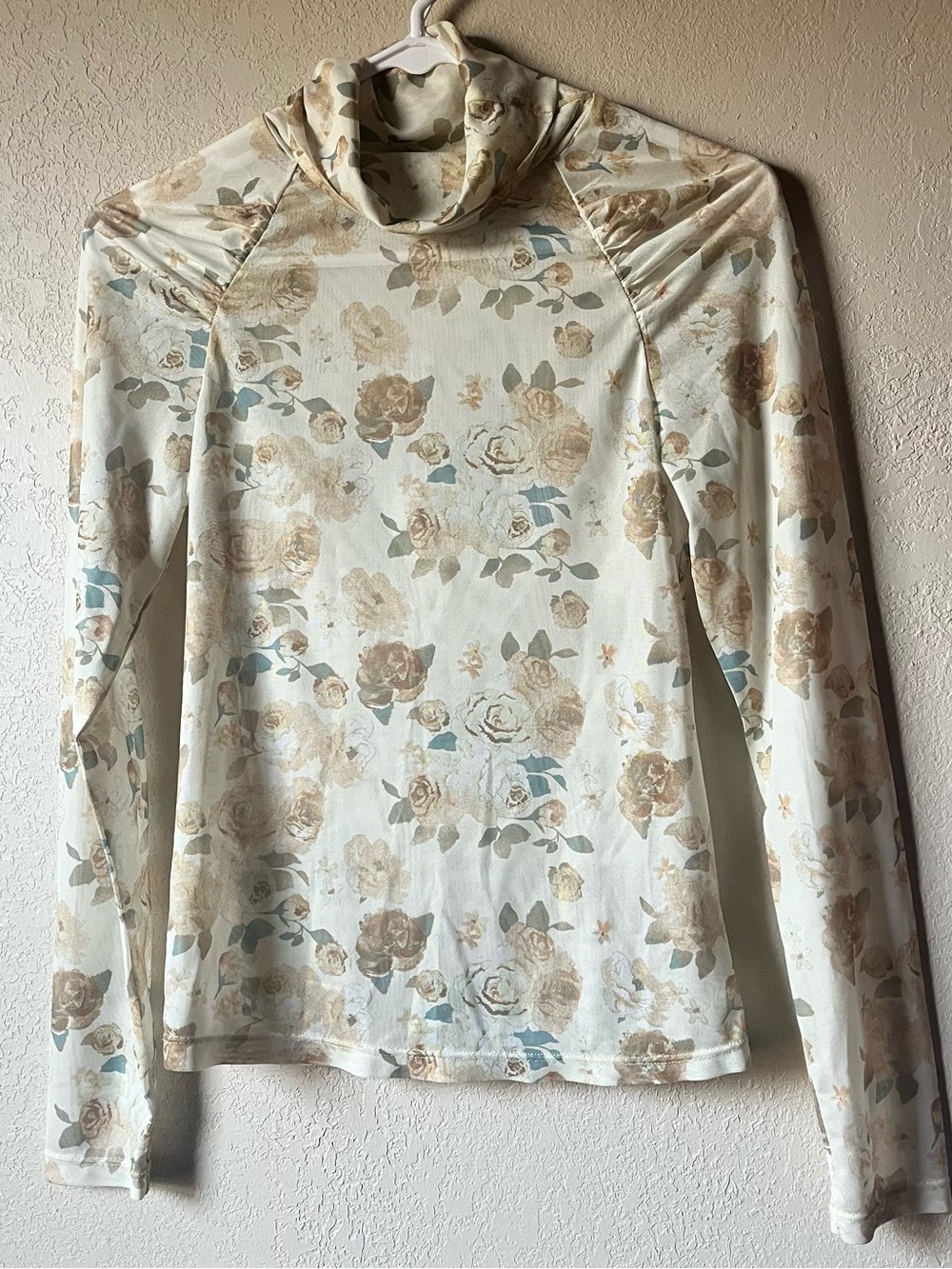 Free People Floral Mesh Turtleneck Long-Sleeve Top - Cream Floral